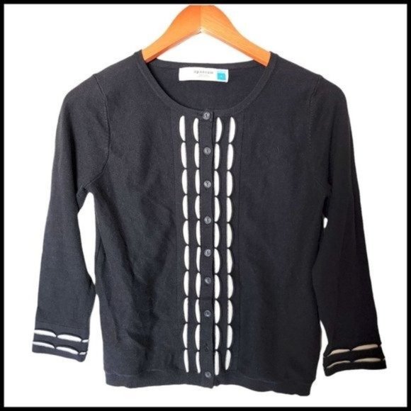 Anthropologie Sparrow Scalloped Striped Cardigan Black White S Small - Picture 5 of 11